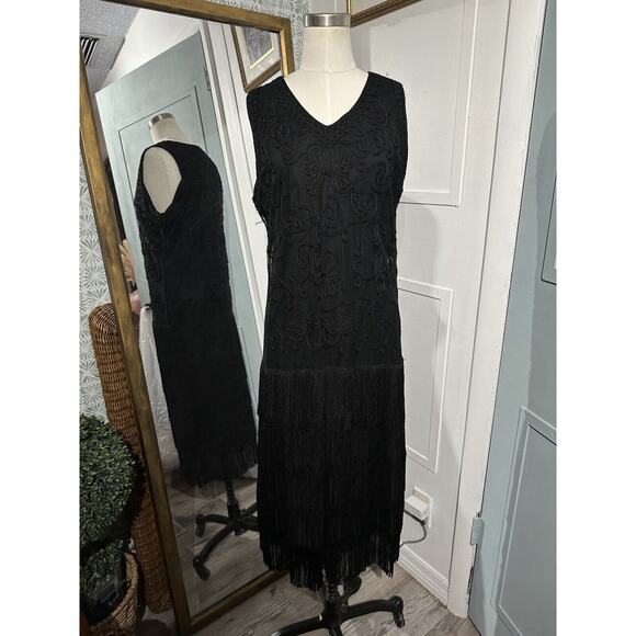 Kroshetta by Papillon Crochet Fringe Midi Sleeveless Dress 1920 Vintage Flapper - Picture 7 of 9